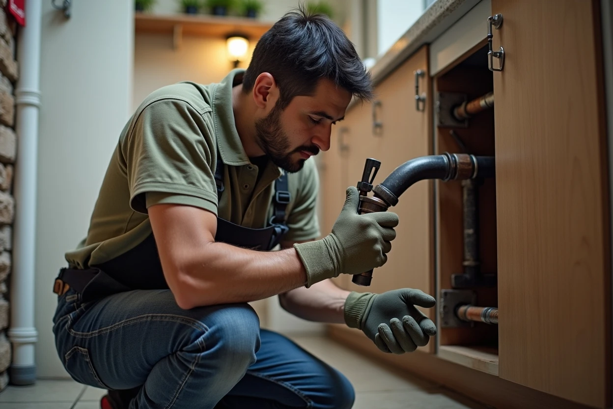 Técnico inspeccionando tubería interior