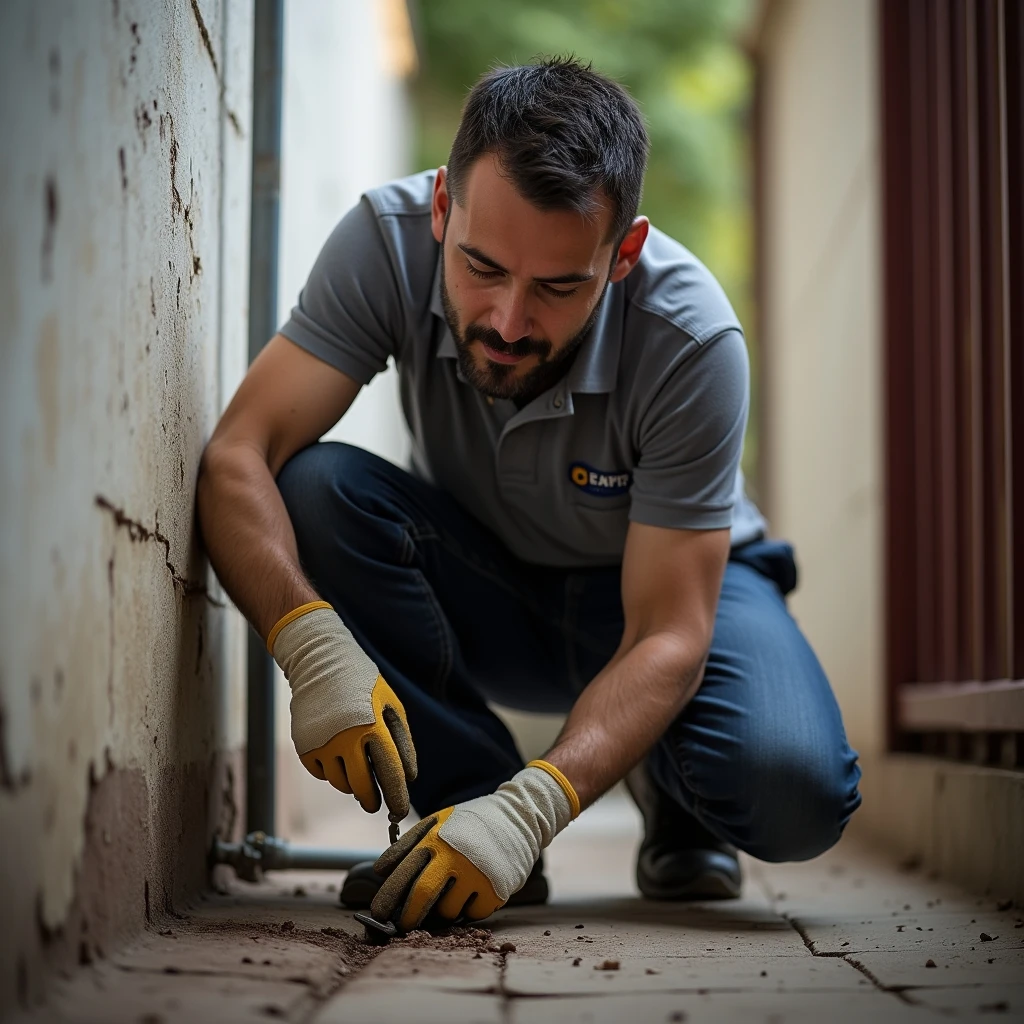 Técnico inspeccionando tubería